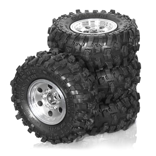 GREOHNMPAW 4 Stück 51 mm 1,0 Metall-Beadlock-Radreifensatz für 1/18 1/24 RC Crawler Car TRX4M SCX24 FCX24 Upgrade-Teile Silber von GREOHNMPAW