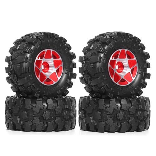 GREOHNMPAW 4 Stück 57 mm 1,0 Metall-Beadlock-Radreifensatz für 1/18 1/24 RC Crawler Car TRX4M SCX24 AX24 FCX24 Rot von GREOHNMPAW