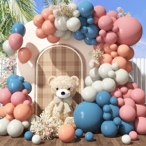 Luftballon Girlande Blau Rosa, 108 Stück Ballon Girlande Set mit Retro Blau Weißer Sand Ballongirlande, Blau Rosa Luftballons Deko für Geburtstags Babyparty Brautparty Hochzeits Geschlecht Offenbaren von GRESAHOM