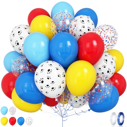 Blau Gelb Rot Geburtstag Luftballon, 50Pcs Hund Paw Geburtstagdeko, 12 Zoll Blau Rot Gelb Partyballons mit Pfotenabdruck Luftballons für Kinder Paw Thema Babyparty Hunde Geburtstag Party Deko von GRESATEK