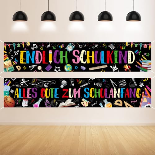 GRESATEK Schulanfang Banner Deko für Schüler, 2 Stück Schwarz Alles Gute Zum Schulanfang Banner Lange Größes Einschulung Banner Photo Booth Dekoration für Drinnen und Draußen von GRESATEK