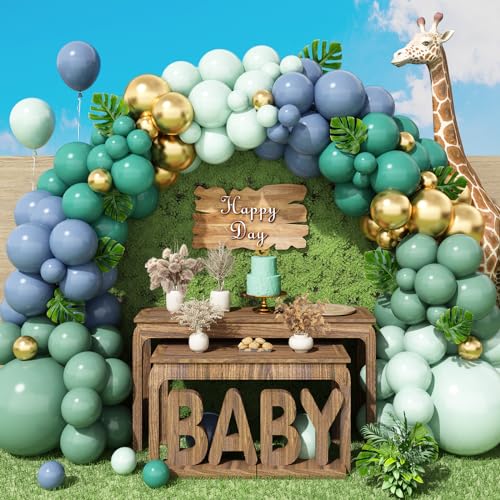 Grün Ballon Girlande,Jungle Safari Luftballon Girlande Grün Sage Green Metallic Gold Ballons Safari Giraffe Ballons Decorations für Baby Shower Safari Geburtstagsdeko Wild One Geburtstag von GRESATEK