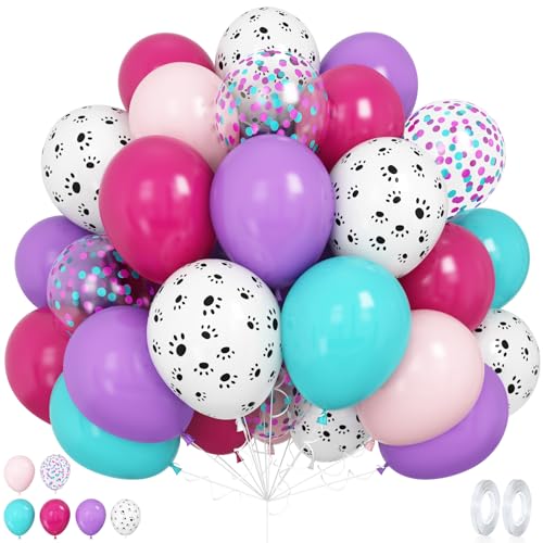 Lila Rosa Blau Geburtstag Luftballon, 50Pcs Hund Paw Geburtstagdeko, 12 Zoll Rosa Lila Blau Partyballons mit Pfotenabdruck Luftballons für Kinder Paw Thema Babyparty Hunde Geburtstag Party Deko von GRESATEK