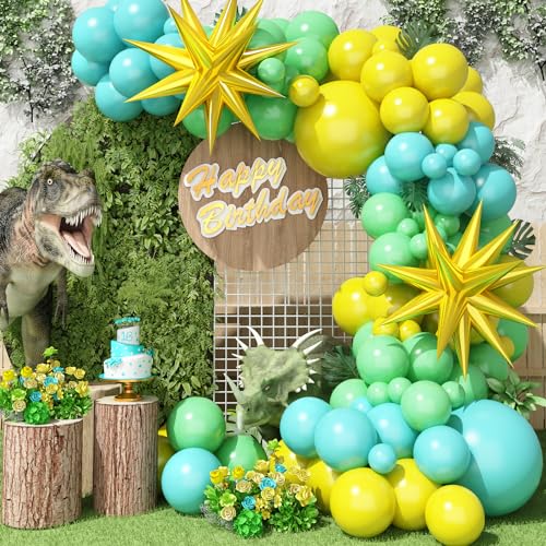 Dschungel Themed Luftballon Girlande Kit,Gelb Grün Ballons Dinosaurier Dekorationen Geburtstag Baby Dusche Dschungel Safari Dinosaurier Themed Party Decor von GRESATEK