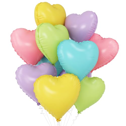 Pastell Bunt Herz Luftballons, 10Pcs Regenbogen Folie Herz Luftballons, 18Inch Rosa Blau Gelb Grün Lila Helium Luftballons für Valentinstag, Verlobung, Brithday, Baby Dusche, Hochzeit Dekoration von GRESATEK