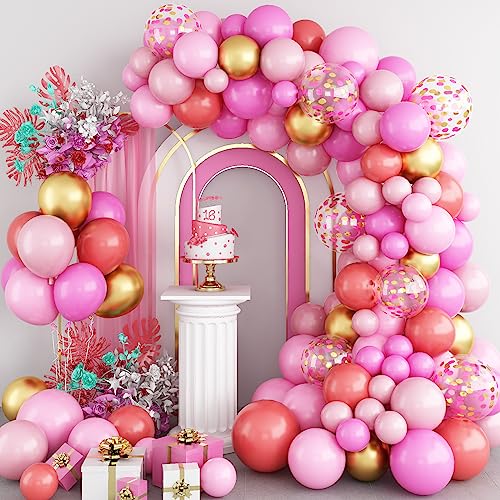 Rosa Luftballons Girlande,Retro Rosa Gold Ballon Girlande Ballonbogen Kit Helium Konfetti Ballons Rosa Party Deko für Baby Shower Hochzeit Geburtstag Party Dekorationen von GRESATEK