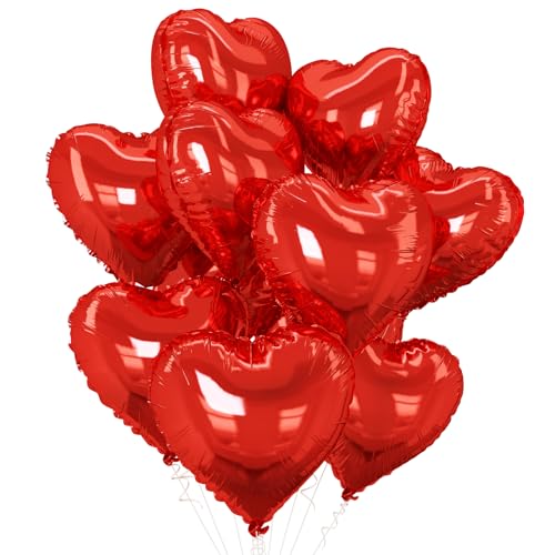 Rot Herz Luftballons,10Pcs Rot Folie Herz Geformt Liebe Luftballons,18Inch Rot Helium Mylar Luftballons für Valentinstag,Verlobung,Brithday,Baby Dusche,Hochzeit Party Dekoration von GRESATEK