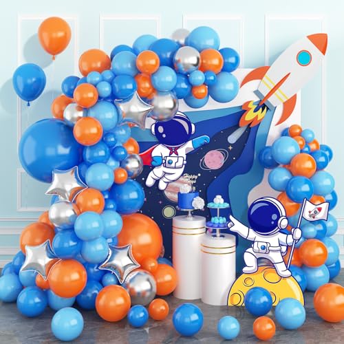 Ballon Girlande Blau Orange,Blau Silber Luftballons Girlande Weltraum Geburtstag Deko für Kinder Junge Babyparty Weltraum Party Dekorationen von GRESATEK