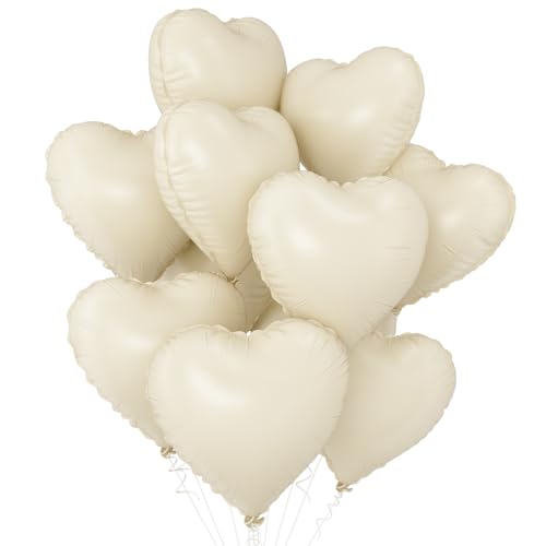 Weiß Herz Luftballons,10Pcs Creme Weiß Folie Herz Geformt Luftballons,18Inch Beige Helium Mylar Luftballons für Valentinstag,Verlobung,Brithday,Baby Dusche,Hochzeit Party Dekoration von GRESATEK