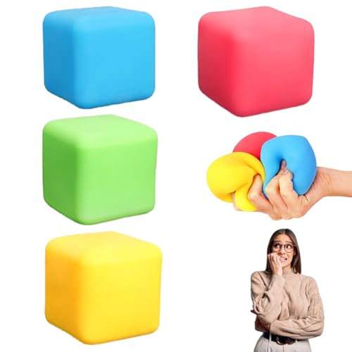 Squeeze Ice Cube Sensory Stress Toy, 4er-Pack Stress Cube Squishy Stress Balls, Squishy Toys mit hoher Gelfüllung für Kinder und Erwachsene, Autismus im Klassenzimmer, Büro, Party (A) von GRFFZX