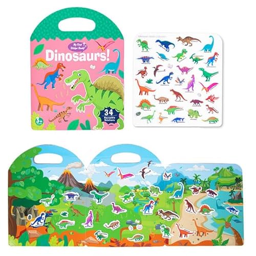 Wiederverwendbares Stickerbuch – Halten Sie Kinder von Geräten fern, 3 Sets Reiseaufkleber für Kinder, Sticker-Sammelbuchalbum, wasserdichte Stickerbücher für Kleinkinder von 2–4 Jahren (Dinosaur) von GRFFZX