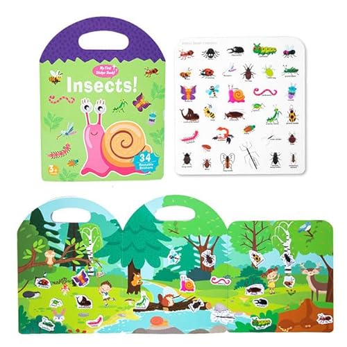 Wiederverwendbares Stickerbuch – Halten Sie Kinder von Geräten fern, 3 Sets Reiseaufkleber für Kinder, Sticker-Sammelbuchalbum, wasserdichte Stickerbücher für Kleinkinder von 2–4 Jahren (Insect) von GRFFZX