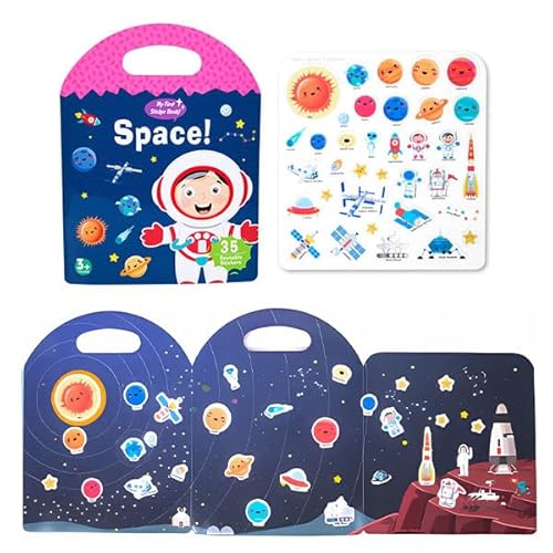 Wiederverwendbares Stickerbuch – Halten Sie Kinder von Geräten fern, 3 Sets Reiseaufkleber für Kinder, Sticker-Sammelbuchalbum, wasserdichte Stickerbücher für Kleinkinder von 2–4 Jahren (Spaces) von GRFFZX