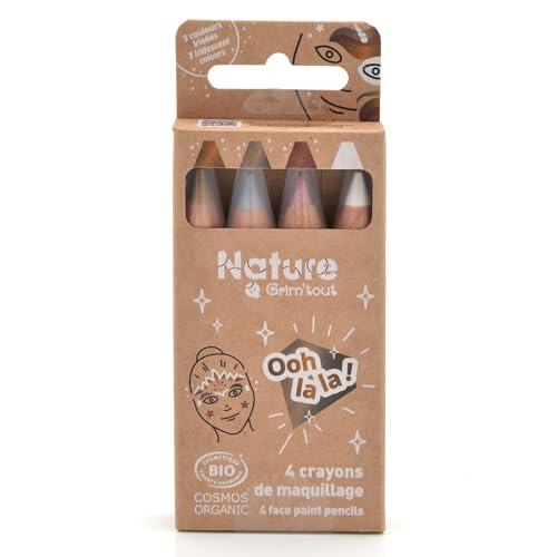 Nature by GRIM'TOUT Set mit 4 Make-up-Stiften, Bio-Zertifiziert, Party-Make-up für Kinder und Erwachsene, Metallic-Farben von Ohh La La! von GRIM'TOUT