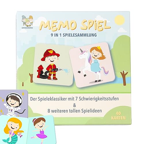 GRINSEZWERGE Memo Spiel ab 2 - Niedliches erstes Lernspiel für Kinder ab 2 Jahre - Spielesammlung mit 7 Schwierigkeitsstufen - Spielzeug ab 2 3 4 - Montessori Lernspielzeug - Kinderspielzeug Memorie von GRINSEZWERGE