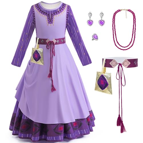 GRIVOS Wish Asha Kleid Kostüm für Mädchen, Prinzessinnen-Verkleidung, Kinder, Cosplay, Outfits, Halloween, Weihnachtsfeier von GRIVOS