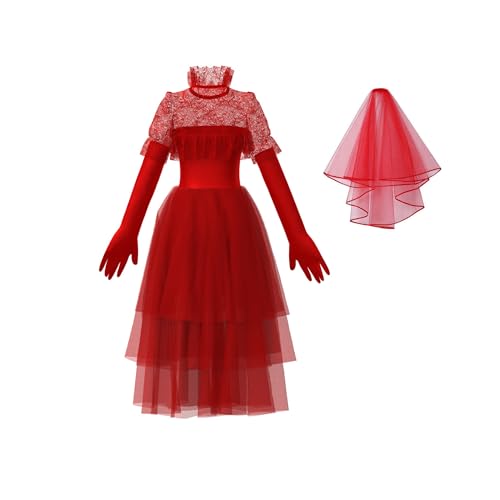 80s Mujeres Rojo Vestido Gótico Trajes de Halloween Traje Cosplay con casco Par de Guantes y Velo von GROBTE