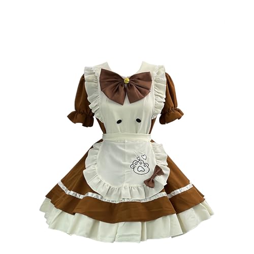 GROBTE Damen Dienstmädchen Kostüm Schleifen Rüschen Süßes Lolita Kleid Schürze Outfit Für Halloween Cosplay Mit Kopfschmuck Und Halskette von GROBTE