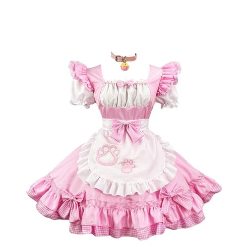 GROBTE Damen Maid Schürze Outfit Rüschen Saum Süße Lolita Kleid Mit Schleifen Maid Cosplay Kostüm von GROBTE