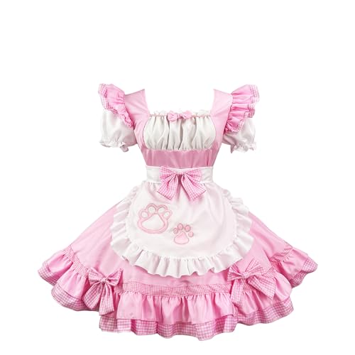 GROBTE Damen Maid Schürze Outfit Rüschen Saum Süße Lolita Kleid Mit Schleifen Maid Cosplay Kostüm von GROBTE