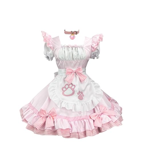 GROBTE Damen Maid Schürze Outfit Rüschen Saum Süße Lolita Kleid Mit Schleifen Maid Cosplay Kostüm von GROBTE