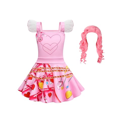 GROBTE Mädchen steigen rot Kostüm rosa Kleid mit Perücken für Kinder Film Halloween Geburtstag Parteien 5-12Y von GROBTE