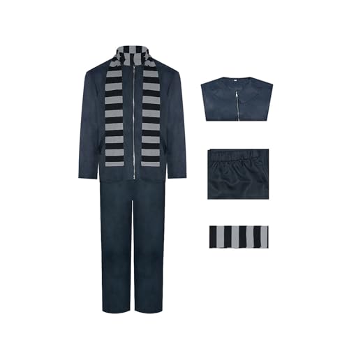 Gru Kostüm Schwarz Grau Gestreiftes Halstuch Glatze Kappe Falsche Nase Zubehör Halloween Cosplay Zubehör Set von GROBTE