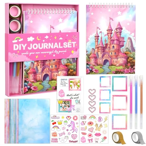 GROFIS DIY Journal Set für Mädchen, Scrapbook & Diary Briefpapier Set, Kunst und Bastel Kits, Tagebuch Zeug für Kinder und Tweens Teens, Weihnachten Geburtstag Geschenke für 8-14 Jahre Mädchen von GROFIS