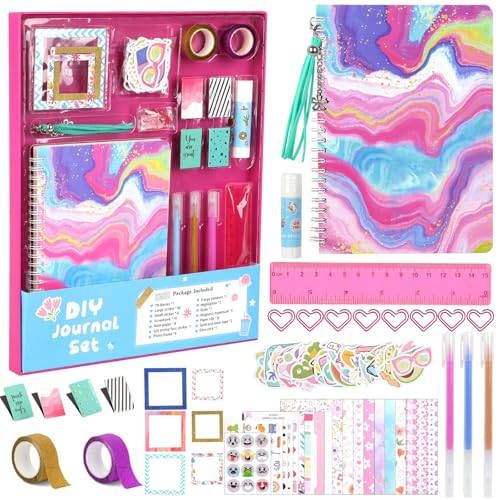 GROFIS DIY Journal Set für Mädchen, Scrapbook & Diary Briefpapier Set, Kunst und Bastel Kits, Tagebuch Zeug für Tweens Teens, Weihnachten Geburtstag Geschenke für 8-14 Jahre Mädchen von GROFIS