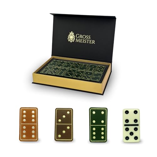 GROSS MEISTER® Premium Domino Spiel - 28 Einzigartigen Handgefertigten Dominosteinen aus Holz und Leder in Holzbox - Luxusgeschenk Domino Klassisch Brettspiele Spielzeug für Erwachsene von GROSS MEISTER