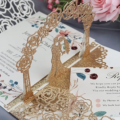 GROVBLE Pop Up Karte Hochzeit,Hochzeitskarte,Hochzeitsgeschenke für Brautpaar,Hochzeitseinladung,Tanzendes Brautpaar,3d karte für Romantische Glückwunschkarte zum Hochzeitsta (Roségold (aa) von GROVBLE