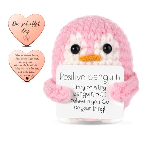 GROVBLE Positive Penguin Geschenk,7.5CM Mini Geschenke Pinguine mit Karte,Geduldsfaden Geschenk,Aufmunterung Geschenke für Freundin,Pocket Hug Kleine Doll Süßes Gestricktes Pinguin Spielzeug von GROVBLE