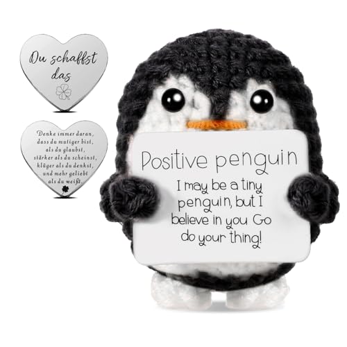 GROVBLE Positive Penguin Geschenk,7.5CM Mini Geschenke Pinguine mit Karte,Geduldsfaden Geschenk,Aufmunterung Geschenke für Freundin,Pocket Hug Kleine Doll Süßes Gestricktes Pinguin Spielzeug von GROVBLE