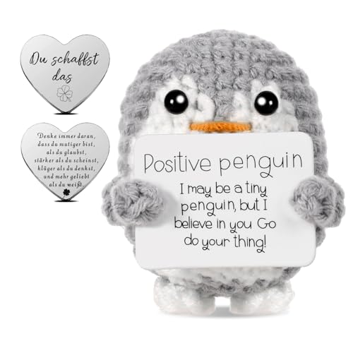 GROVBLE Positive Penguin Geschenk,7.5CM Mini Geschenke Pinguine mit Karte Positiver Pinguin,Geduldsfaden Geschenk,Kleines Kuscheltier Glücksbringer,Pinguin Spielzeug für Freunde Ermutigung Dekoration von GROVBLE