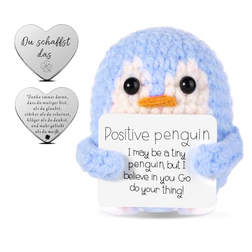 GROVBLE Positive Penguin Geschenk,7.5CM Mini Geschenke Pinguine mit Karte Positiver Pinguin,Geduldsfaden Geschenk,Kleines Kuscheltier Glücksbringer,Pinguin Spielzeug für Freunde Ermutigung Dekoration von GROVBLE