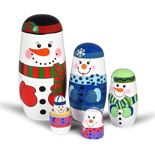 GRPSKCOS Nistpuppen Schneemann- Weihnachtsmann Russische Matrjoschka Puppen Handgemacht Holz Weihnachten Geburtstag Geschenk für Kinder 5pcs von GRPSKCOS