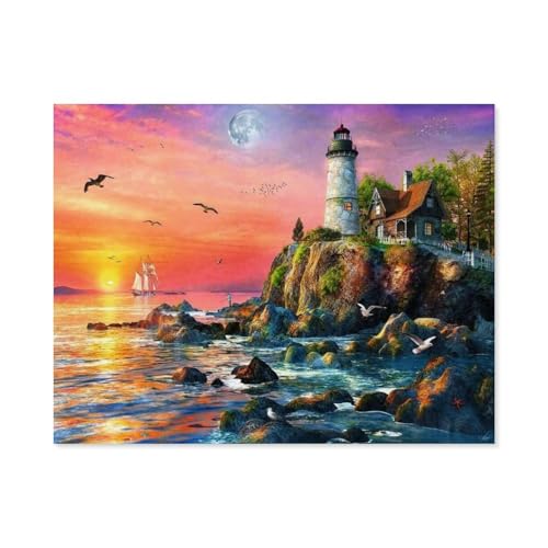 1000 Puzzles Für Erwachsene，Leuchtturm am Abend，Freizeit Unterhaltung Kinder Spielzeug Zuhause Dekoration Art（50x70cm）-A98 von GSBRSNTS