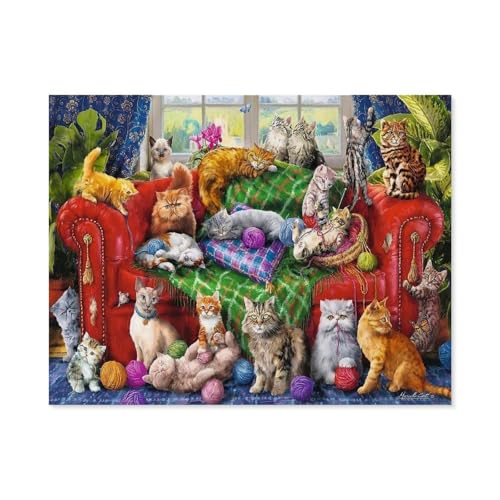 1000 Stück，Katzen auf dem Sofa，Puzzle Für Erwachsene Lernspielzeug Für Kinder Kreative Spiele Unterhaltung Holz Puzzles Home Decor（75x50cm）-D35 von GSBRSNTS