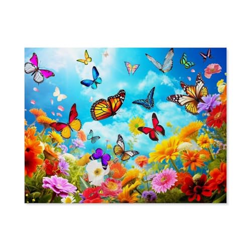 1000 Stück Puzzle，Blumen und Schmetterlinge，Erwachsene Kinder Holz Spielzeug Lernspiel（75x50cm）-E52 von GSBRSNTS