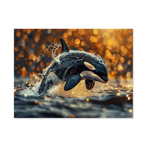 1000 Stück Puzzle，Springender Orca，Erwachsene Holz Puzzles, Kinder Entdecken Sie Kreativität Wandkunst Dekor Spielzeug（75x50cm）-F38 von GSBRSNTS