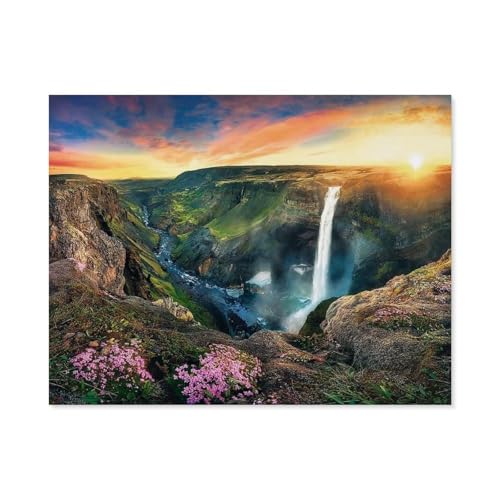 1000 Stück Puzzle，Wasserfall Haifoss, Island，Erwachsene Holz Puzzles, Kinder Entdecken Sie Kreativität Wandkunst Dekor Spielzeug（75x50cm）-D19 von GSBRSNTS