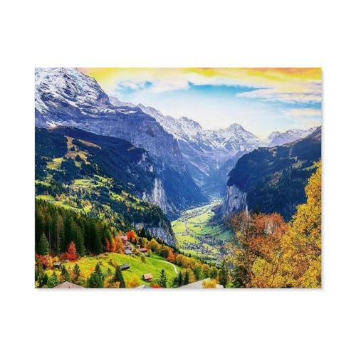 1000-Stück Puzzle Für Erwachsene Und Kinder-Holz Puzzle，Malerisches Alpendorf，Familie Interaktive Spiele Große Ferien Freizeit（75x50cm）-D22 von GSBRSNTS