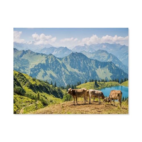 1000-Stück Puzzle Für Erwachsene Und Kinder-Holz Puzzle，Rinder am Nebelhorn，Familie Interaktive Spiele Große Ferien Freizeit（75x50cm）-F41 von GSBRSNTS