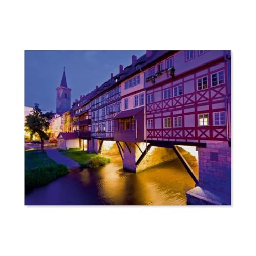 1000 Teile Puzzle Für Erwachsene Und Kinder，Krämerbrücke über die Gera in Erfur，Stressabbau Herausforderung Bodenpuzzle DIY Home Wanddekoration（38x26cm）-G24 von GSBRSNTS