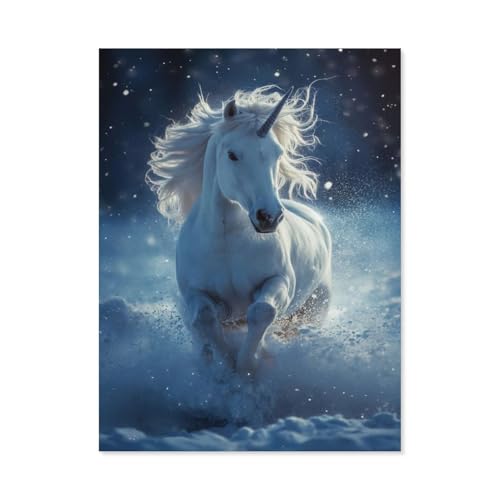 1000Pcs，EIN weißes Einhorn im blauen Schneetanz，Erwachsenen Dekompression Spiel Puzzle Studenten Spielzeug Für Kinder Weihnachten Geburtstagsgeschenke（38x26cm）-F29 von GSBRSNTS