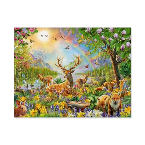 Anmutige Hirschfamilie，Puzzles 1000 Teile für Erwachsene, Klassische Puzzle Jungen Mädchen Puzzle für Kinder Teenager Lernspiel Spielzeug（38x26cm）-A58 von GSBRSNTS