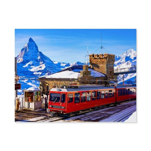 Bahnhof Gornergrat，3D Puzzle 1000 Stück, Holz Montiert DIY Puzzle Montage Spielzeug Für Kinder, Holz Puzzle Holz Geschenk（75x50cm）-E31 von GSBRSNTS