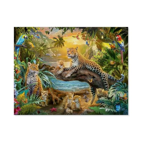 Erwachsene Kinder Puzzles 1000 Teile Puzzle，Leopardenfamilie im Dschungel，einfaches Puzzle Spiel Rolle Puzzle Bildung Spielzeug Spiel Familie Dekoration（38x26cm）-B49 von GSBRSNTS