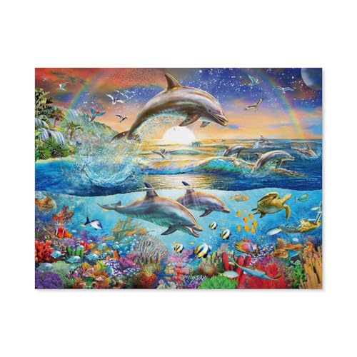 Erwachsene Puzzle 1000 Stück DIY Papier pielzeug，Delfinparadies - Unterwasserwelt，Creative Einzigartiges Geschenk Persönlichkeit Spiel Erwachsener Kind Puzzle Spielzeug（38x26cm）-A24 von GSBRSNTS