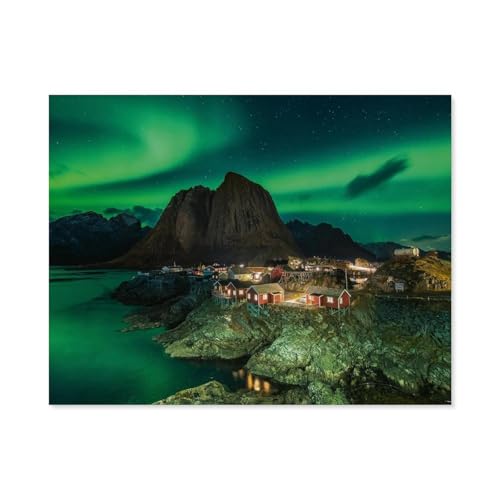 Erwachsene und Kinder Puzzle 1000 Teile Puzzle，Aurora Borealis Norwegen, Nordlichter über Hamnoy，einfaches Puzzlespiel Rollenpuzzle Lernspiel Spielzeug Familie Dekoration（38x26cm）-A2 von GSBRSNTS